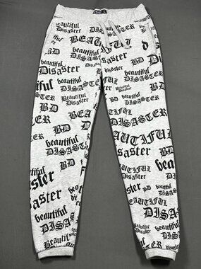 Beautiful Disaster Jogger Sweatpants Women's Gray Black Logo Print Size (size L)